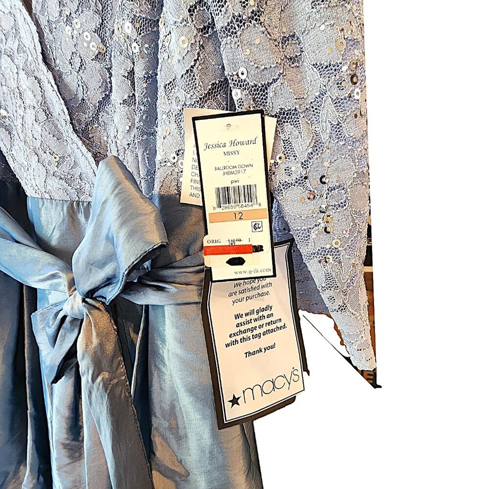 Powder Blue Lace and Satin Ballgown by Jessica Howard from Macy's - Size 12 NWT - Picture 4 of 8